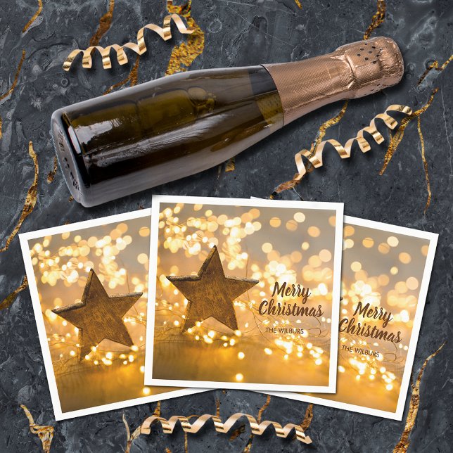 Servilleta De Papel Estrella y luces Navidades rusticas (Rustic Star and Christmas Lights Cocktail Napkins)