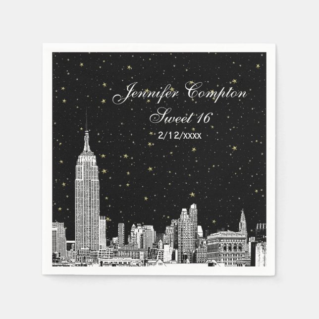 Servilleta De Papel Estrellado de la silueta de NYC grabado DIY BG Swe (Anverso)