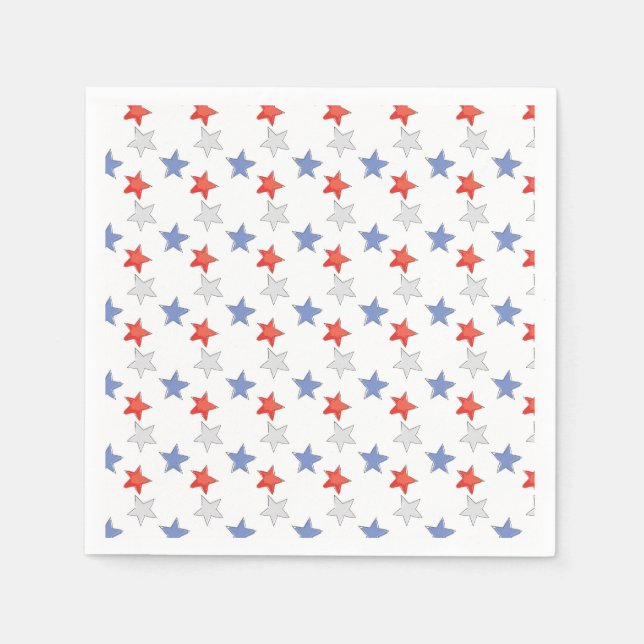 Servilleta De Papel Estrellas azules rojas patrióticas (Anverso)