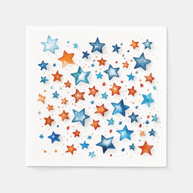 Servilleta De Papel Estrellas azules y naranjas: servilletas de la fie (Anverso)