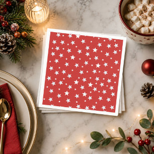 Servilleta De Papel Estrellas Blancas Simples sobre Rojo en Festividad