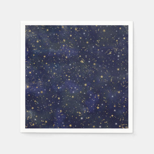 Servilleta De Papel Estrellas Celestiales Azules y Doradas Caprichosas