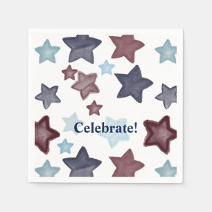 Servilleta De Papel Estrellas de acuarela rojas y azules