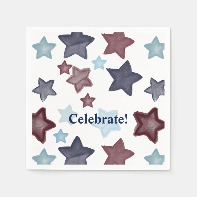 Servilleta De Papel Estrellas de acuarela rojas y azules (Anverso)