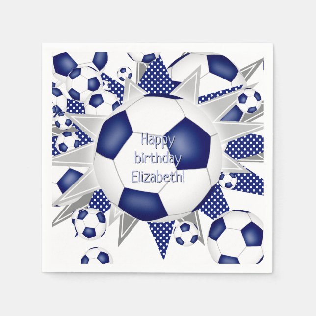 Servilleta De Papel estrellas de baloncesto de fútbol azul cumpleaños (Anverso)