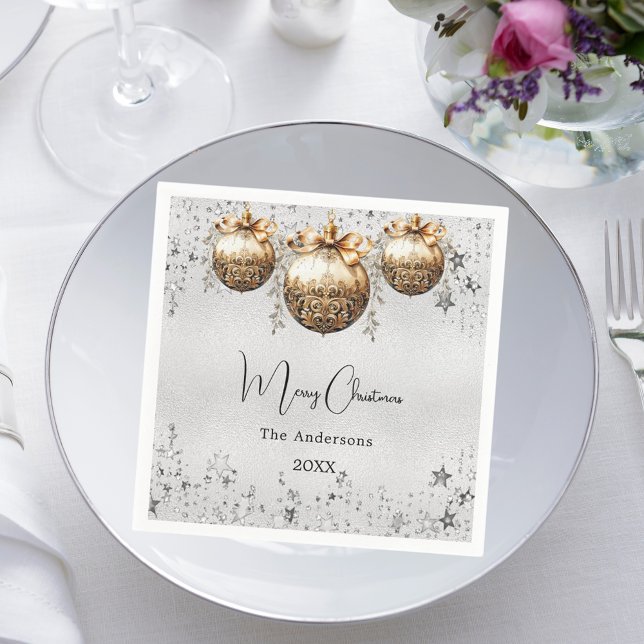 Servilleta De Papel Estrellas de baubles de fiesta navidad plata (Subido por el creador)