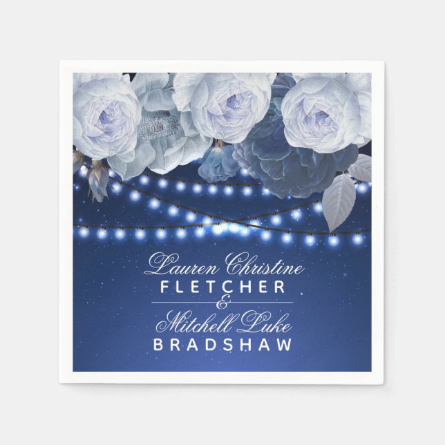 Servilleta De Papel Estrellas de luces de cadena Boda elegante azul (Anverso)