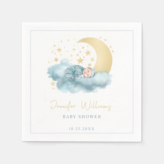 Servilleta De Papel Estrellas de luna celestes de niño de ducha de pap (Anverso)