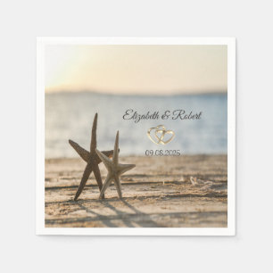 Servilleta De Papel Estrellas de mar en la playa de arena boda