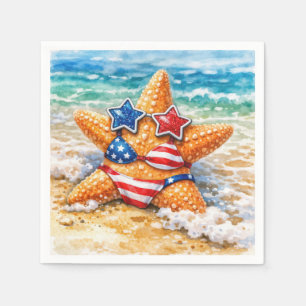 Servilleta De Papel Estrellas de mar patrióticas en arena de playa
