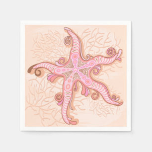 Servilleta De Papel Estrellas de mar y coral patrón pastel rosa