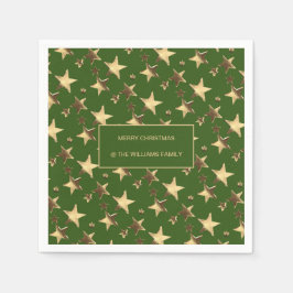 Servilleta De Papel Estrellas de Navidades verdes y de oro festivos añ