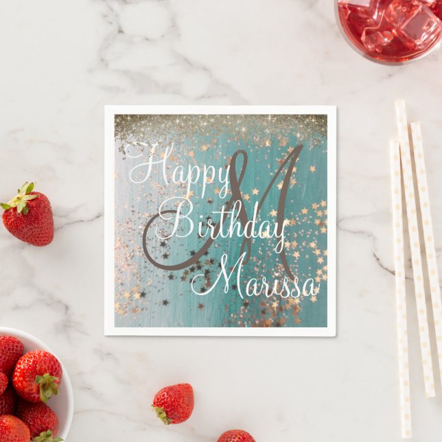 Servilleta De Papel Estrellas de oro de cumpleaños monograma en toalla (In situ)