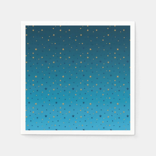 Servilleta De Papel Estrellas de oro en azul. (Anverso)