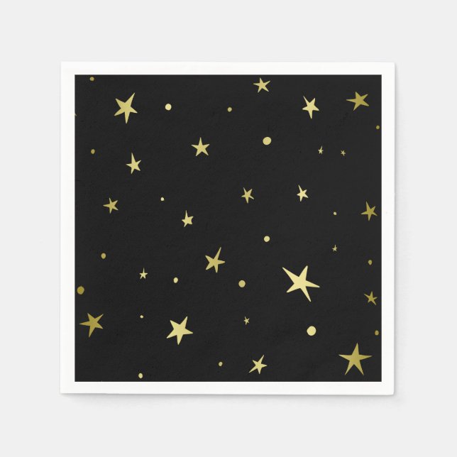 Servilleta De Papel Estrellas de oro negro de estilo (Anverso)