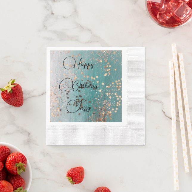 Servilleta De Papel Estrellas de oro sucias en cumpleaños Verde azulad (In situ)