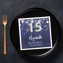 Servilleta De Papel Estrellas de plata azul marino Quinceanera