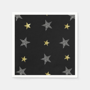 Servilleta De Papel Estrellas de plata y oro Fiesta de estrellas negra