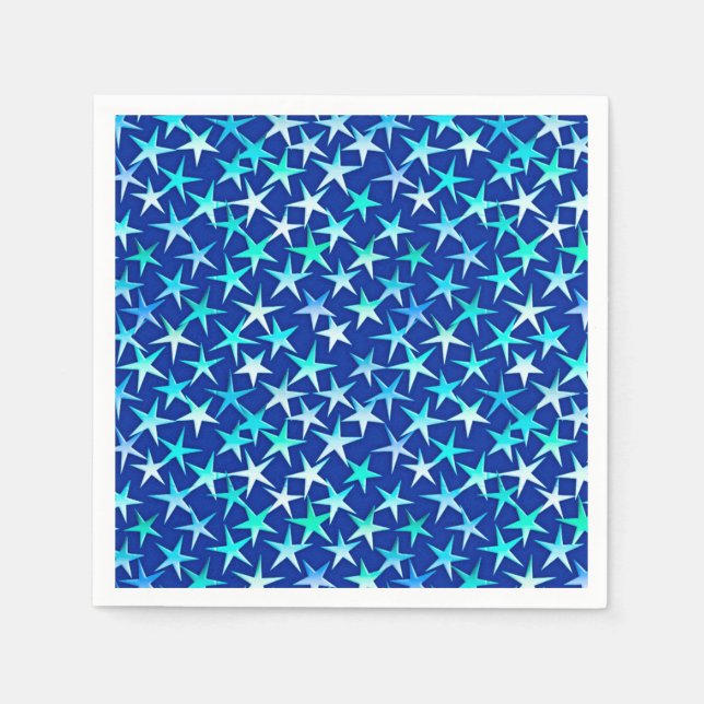 Servilleta De Papel Estrellas de satén, azul pálido sobre cobalto (Anverso)