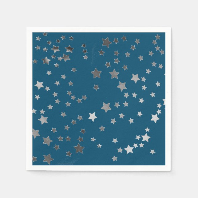 Servilleta De Papel Estrellas Dispersas sobre Azul (Anverso)