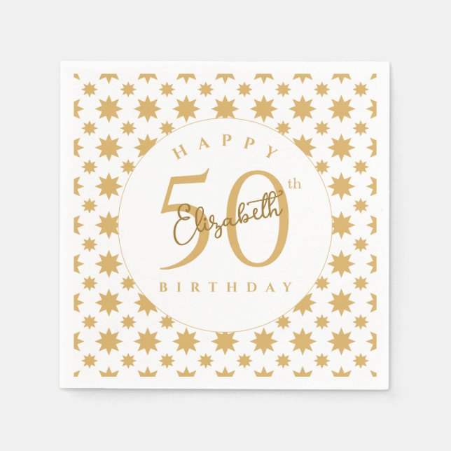 Servilleta De Papel Estrellas Doradas Cumpleaños 50 Nombre Personaliza (Anverso)