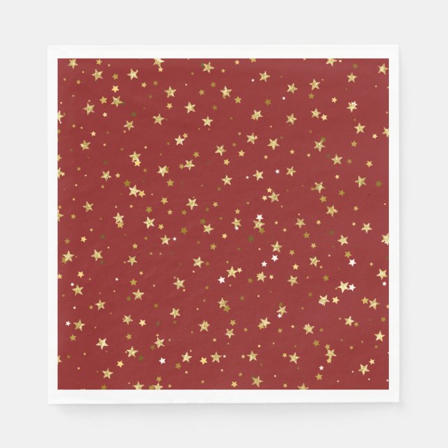 Servilleta De Papel Estrellas doradas de fondo rojo (Anverso)