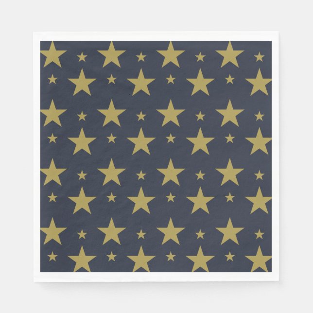 Servilleta De Papel Estrellas doradas sobre azul marino - Elegante y a (Anverso)