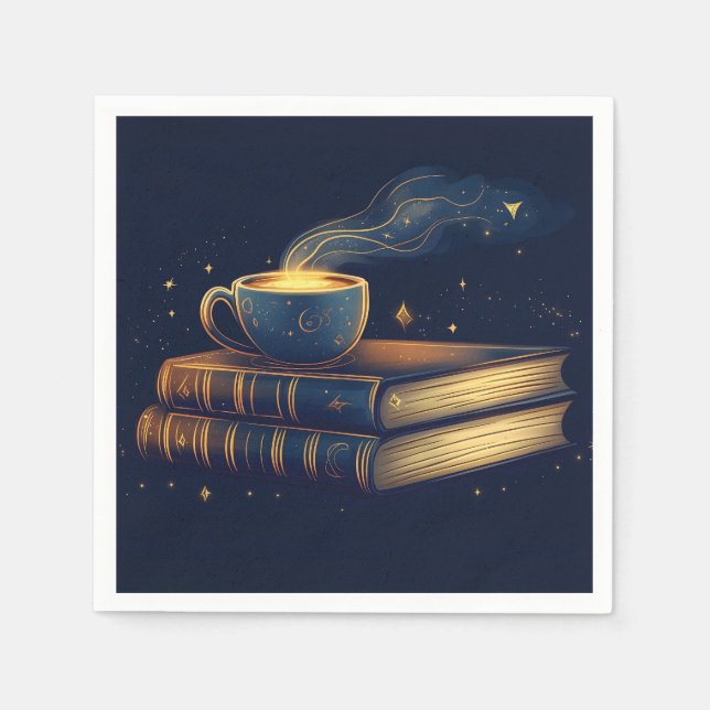 Servilleta De Papel Estrellas mágicas y café con libros (Anverso)