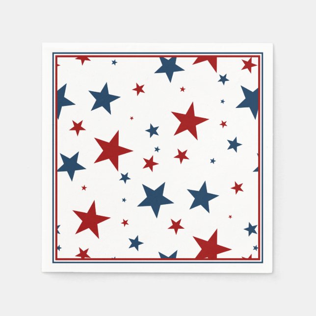 Servilleta De Papel Estrellas patrióticas en blanco rojo y azul (Anverso)