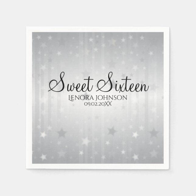 Servilleta De Papel Estrellas plateadas elegante dulce dieciséis Fiest (Anverso)