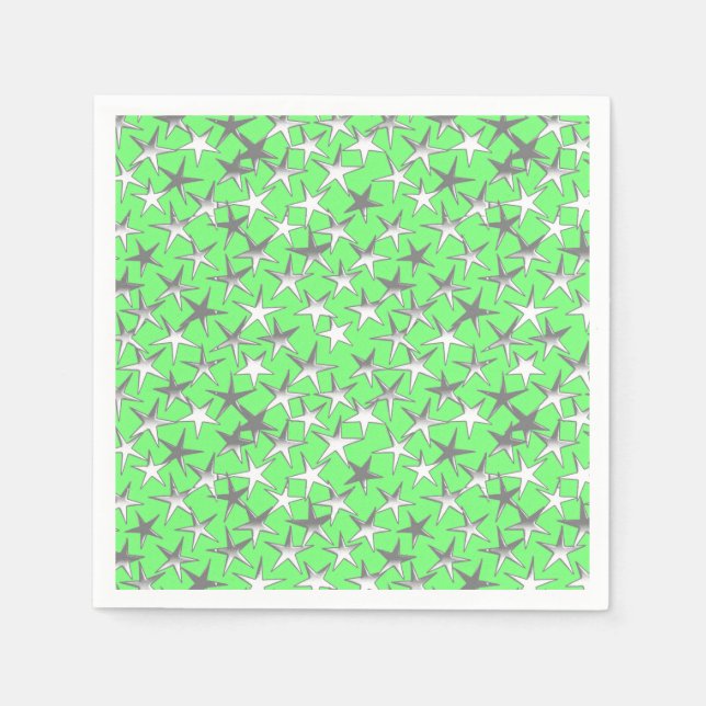 Servilleta De Papel Estrellas plateadas en verde lima (Anverso)
