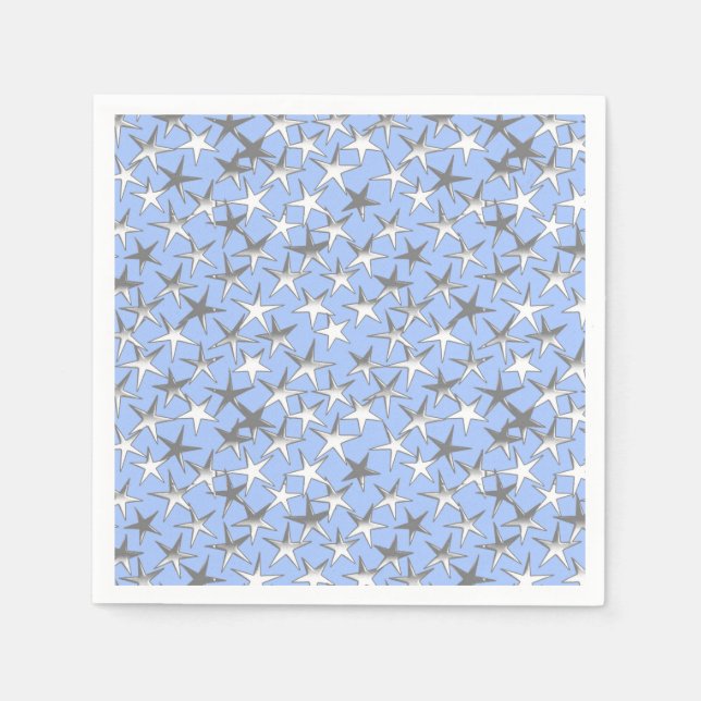 Servilleta De Papel Estrellas plateadas, sobre azul pálido (Anverso)