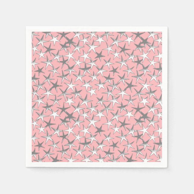 Servilleta De Papel Estrellas plateadas, sobre rosa concha (Anverso)