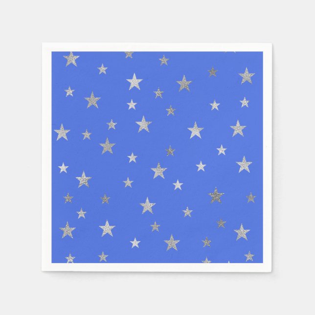 Servilleta De Papel Estrellas plateadas y azul real (Anverso)