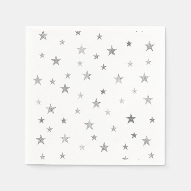 Servilleta De Papel Estrellas plateadas y blanco (Anverso)