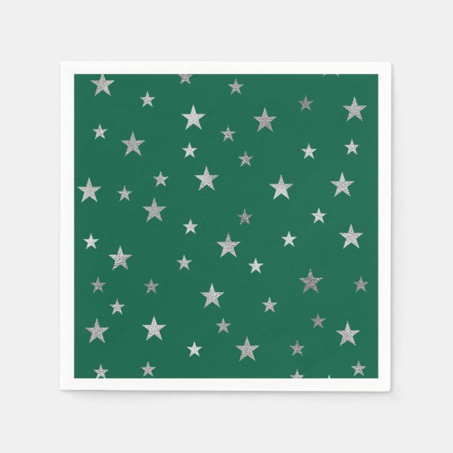 Servilleta De Papel Estrellas plateadas y verde (Anverso)