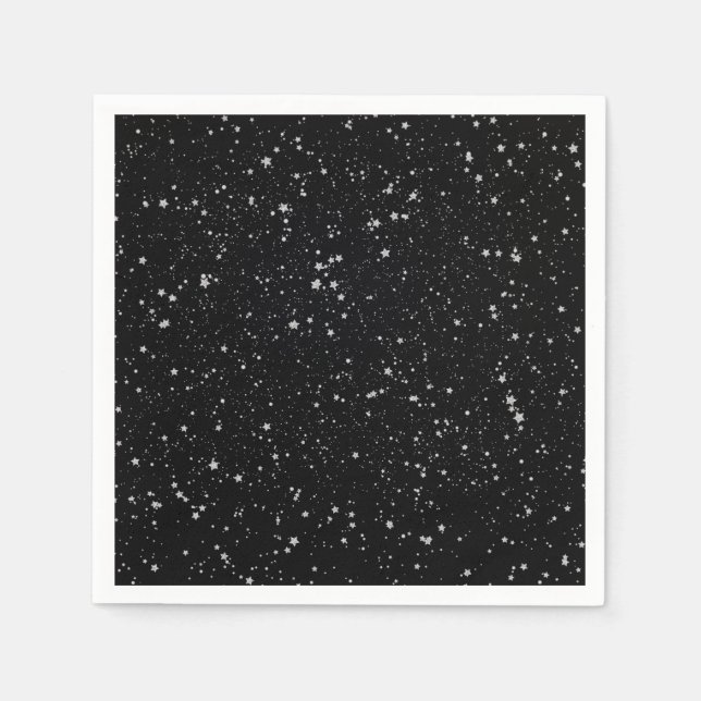 Servilleta De Papel Estrellas purpurinas2 - Negro plateado (Anverso)