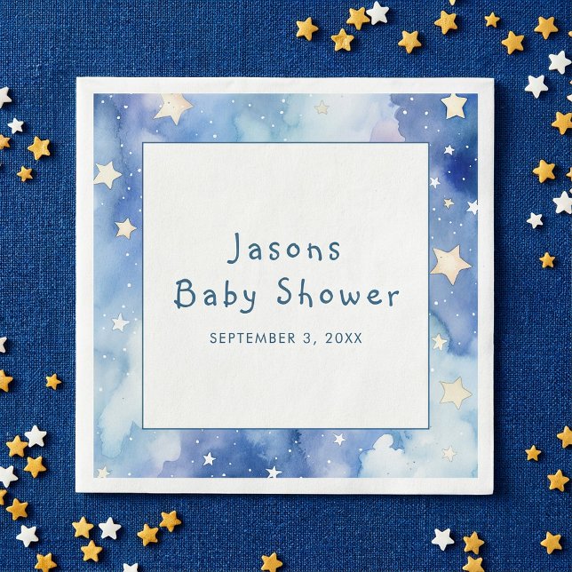 Servilleta De Papel Estrellas soñadoras baby ducha invitación azul (Stars dreamy baby shower blue invitation napkins.)