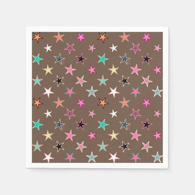Servilleta De Papel Estrellas Twinkling modernas, Taupe Tan y multipas (Anverso)