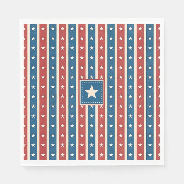 Servilleta De Papel Estrellas y Franjas Patrióticas Rústicas Americana (Anverso)