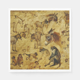 Servilleta De Papel Estudios de animales: burros, monos, gatos y perro
