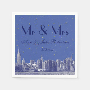 Servilleta De Papel Etched NYC Silueta DIY BG Estrella Azul Boda