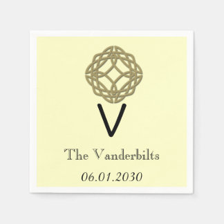 Servilleta De Papel Eternidad celta Knot Gold Ivory Monograma Boda