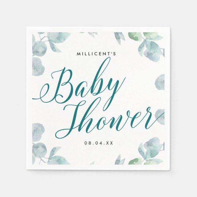 Servilleta De Papel Ethereal Eucalyptus Calligraphic Baby Shower (Anverso)