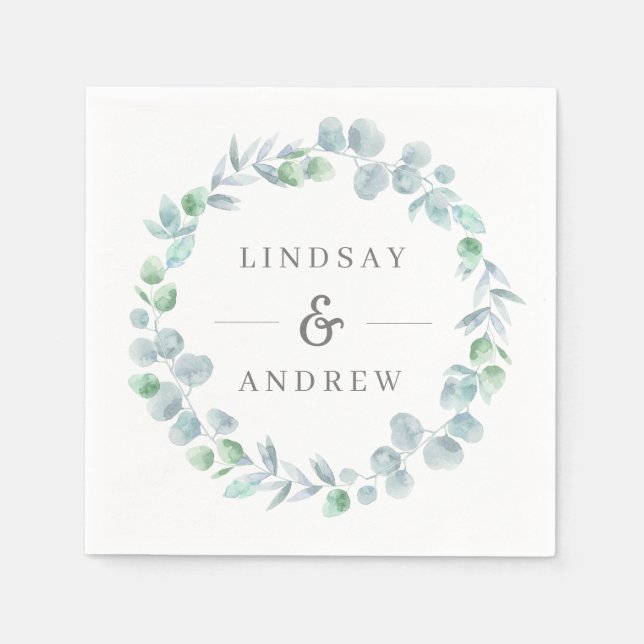Servilleta De Papel Ethereal Eucalyptus Wreath Dusty Blue Boda (Anverso)