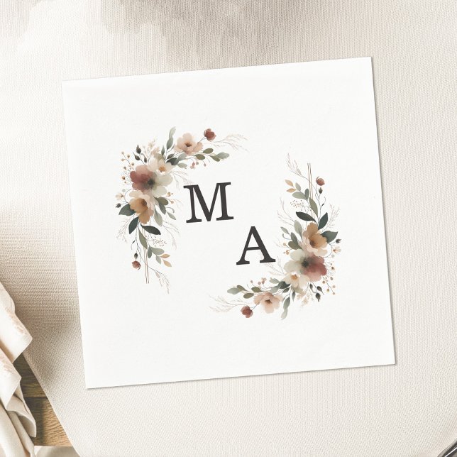 Servilleta De Papel Ethereance Floral Wreath Boda Monograma (Wrap your celebration in elegance with our monogrammed napkins in 6 rustic hues.)