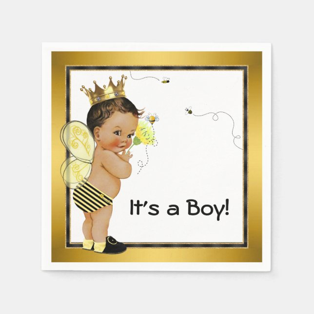 Servilleta De Papel Ethnic Boy Bumble Bee Baby Shower (Anverso)