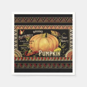Servilleta De Papel Etiqueta de Caja de Calabaza Dorada Vintage: Otoño