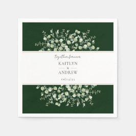 Servilleta De Papel Etiquetas de boda de eucalipto verde oscuro juntas