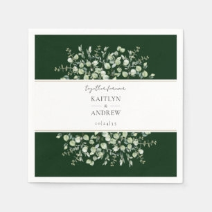 Servilleta De Papel Etiquetas de boda de eucalipto verde oscuro juntas